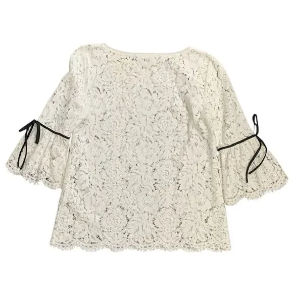 WHBM Allover Sheer Lace Blouse Bell Sleeves in White Size XS - Picture 3 of 5